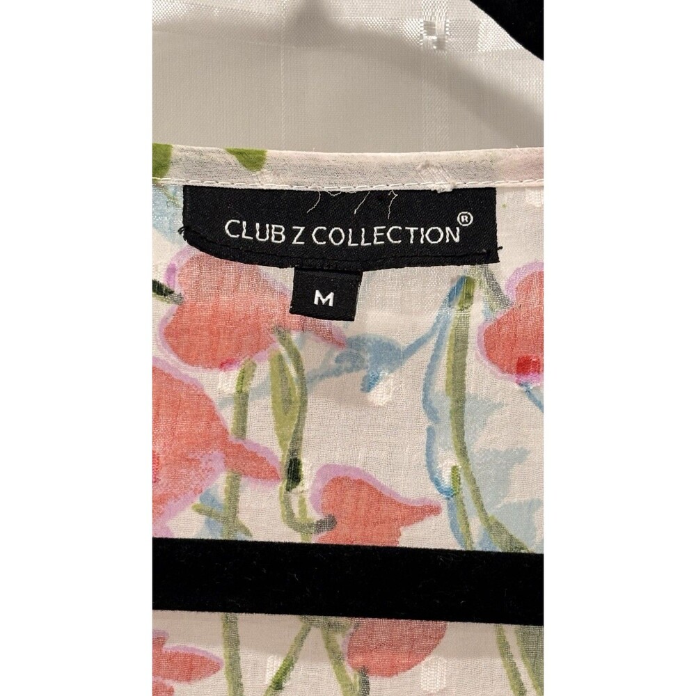 Club Z Collection Boho Floral Sheer Tunic Dress Pom Pom Trim Tassel Waist Size M - Picture 8 of 10